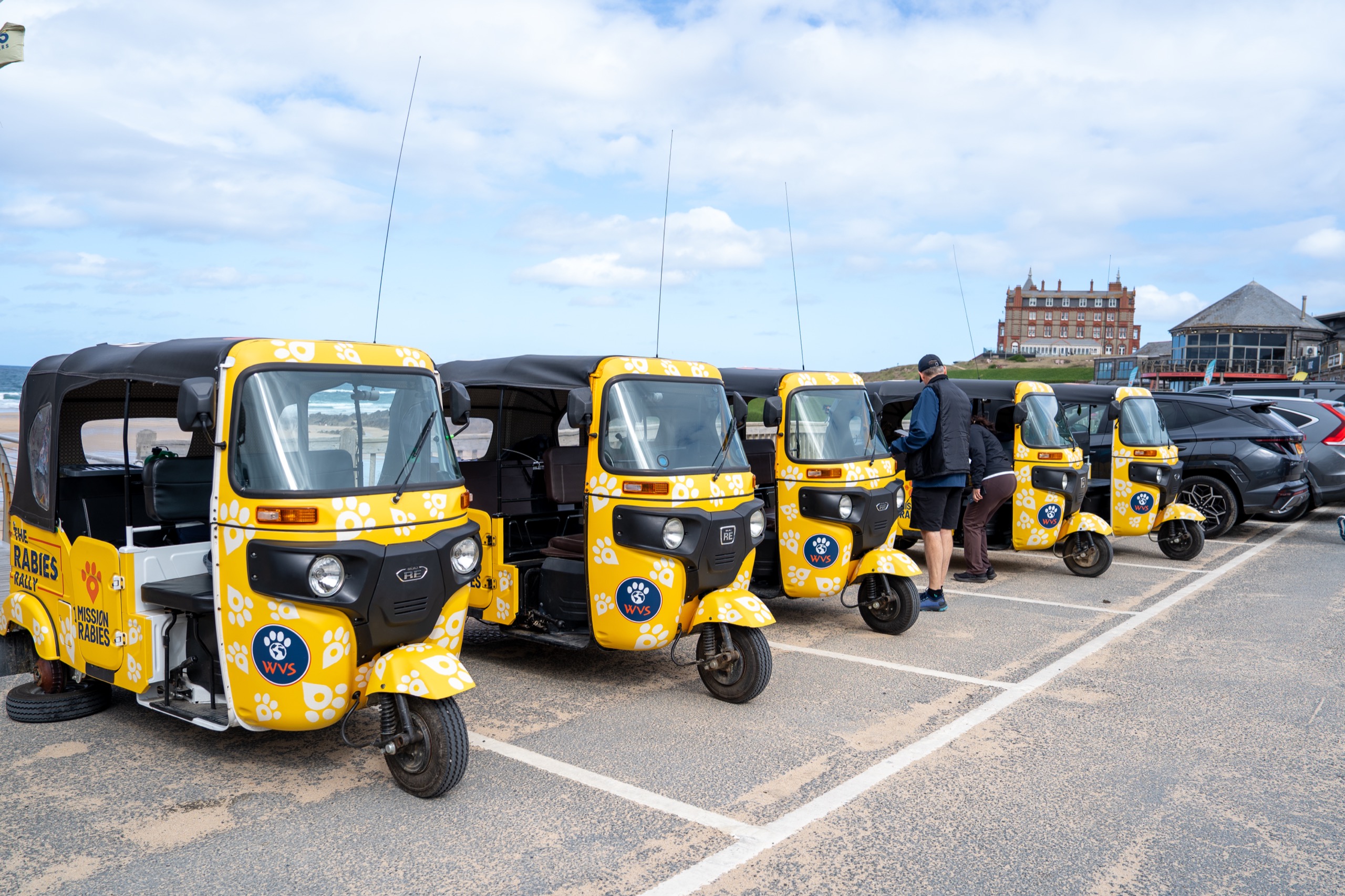 Tuk Tuks in front of the Headland Hotel in Newquay, Cornwall